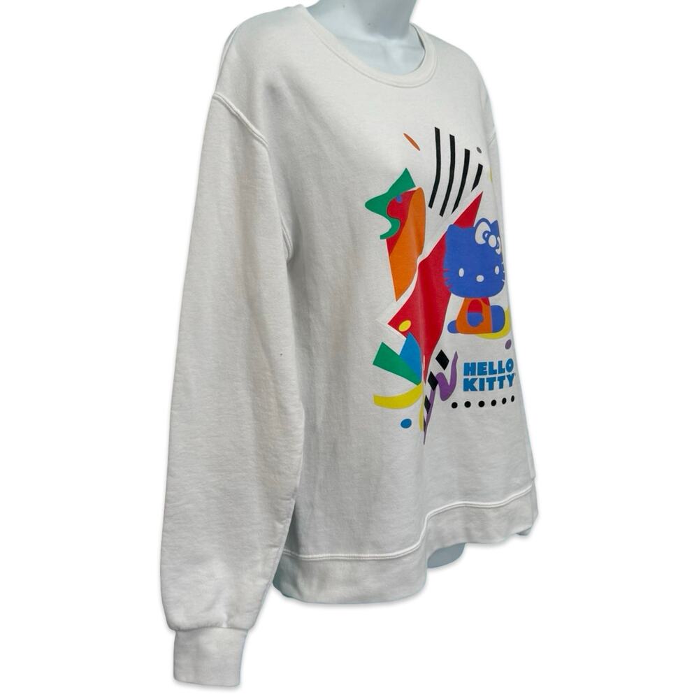 Hello Kitty Sanrio 90s Theme Geometric White Crew Neck Sweatshirt sz S Oversize - Picture 4 of 10